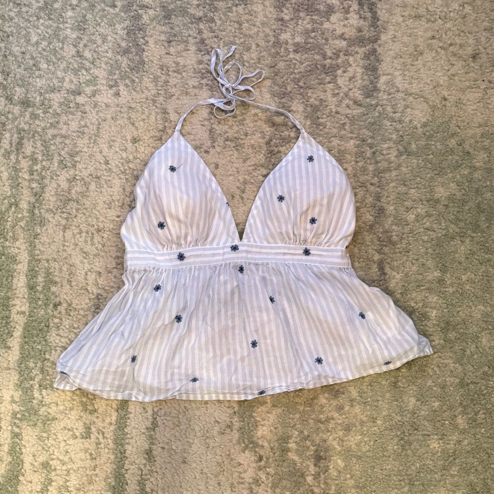 Hollister White and Blue tie top
